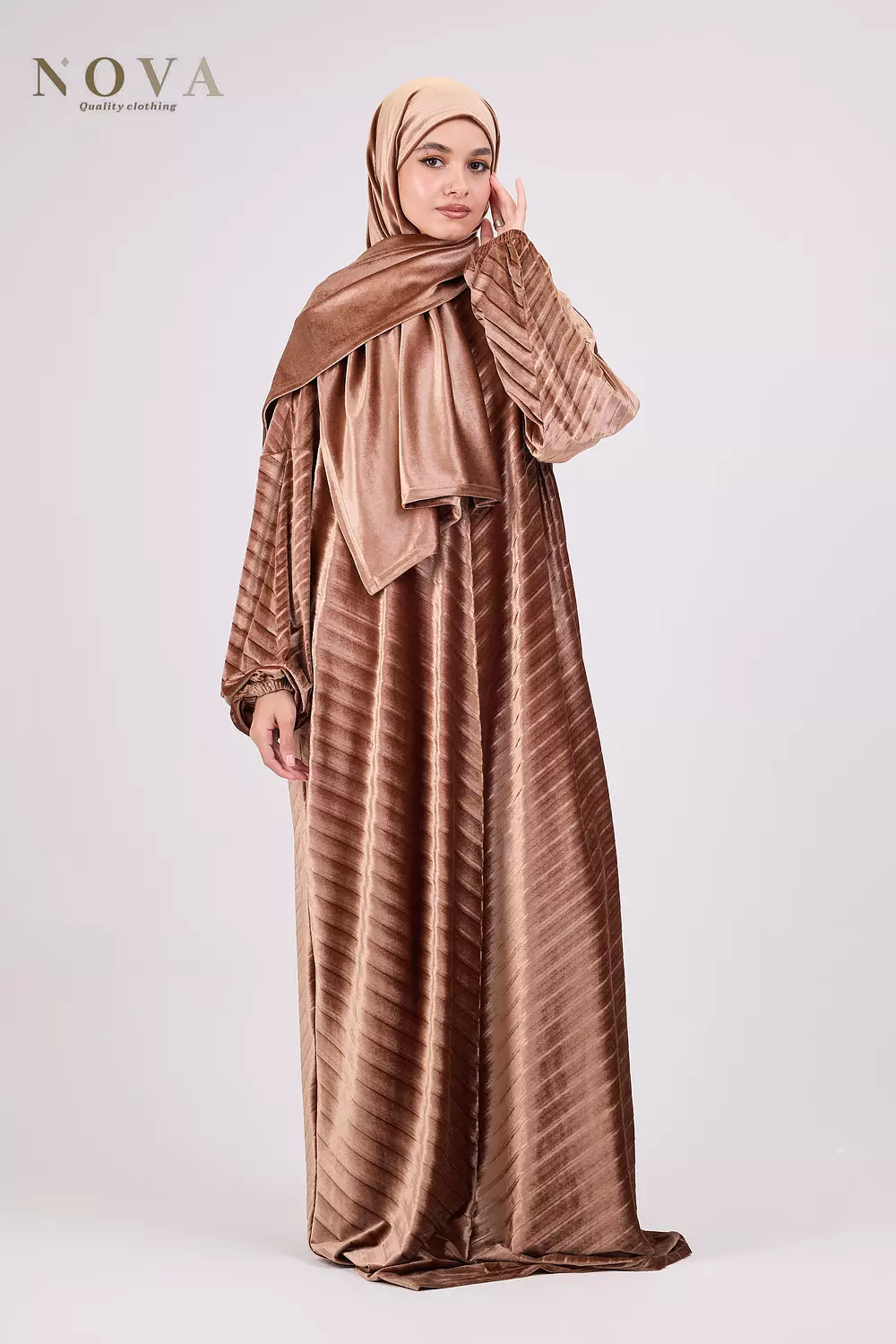 Toffee pleated velvet  image