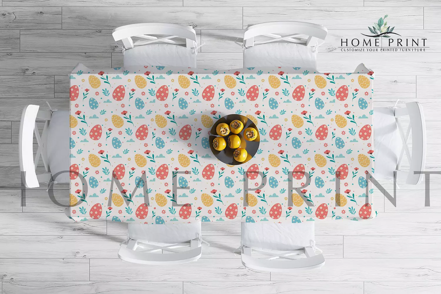  Easter Tablecloth - Easter Eggs and Flowers - Colorful Print-150 cm in 250 cm  image