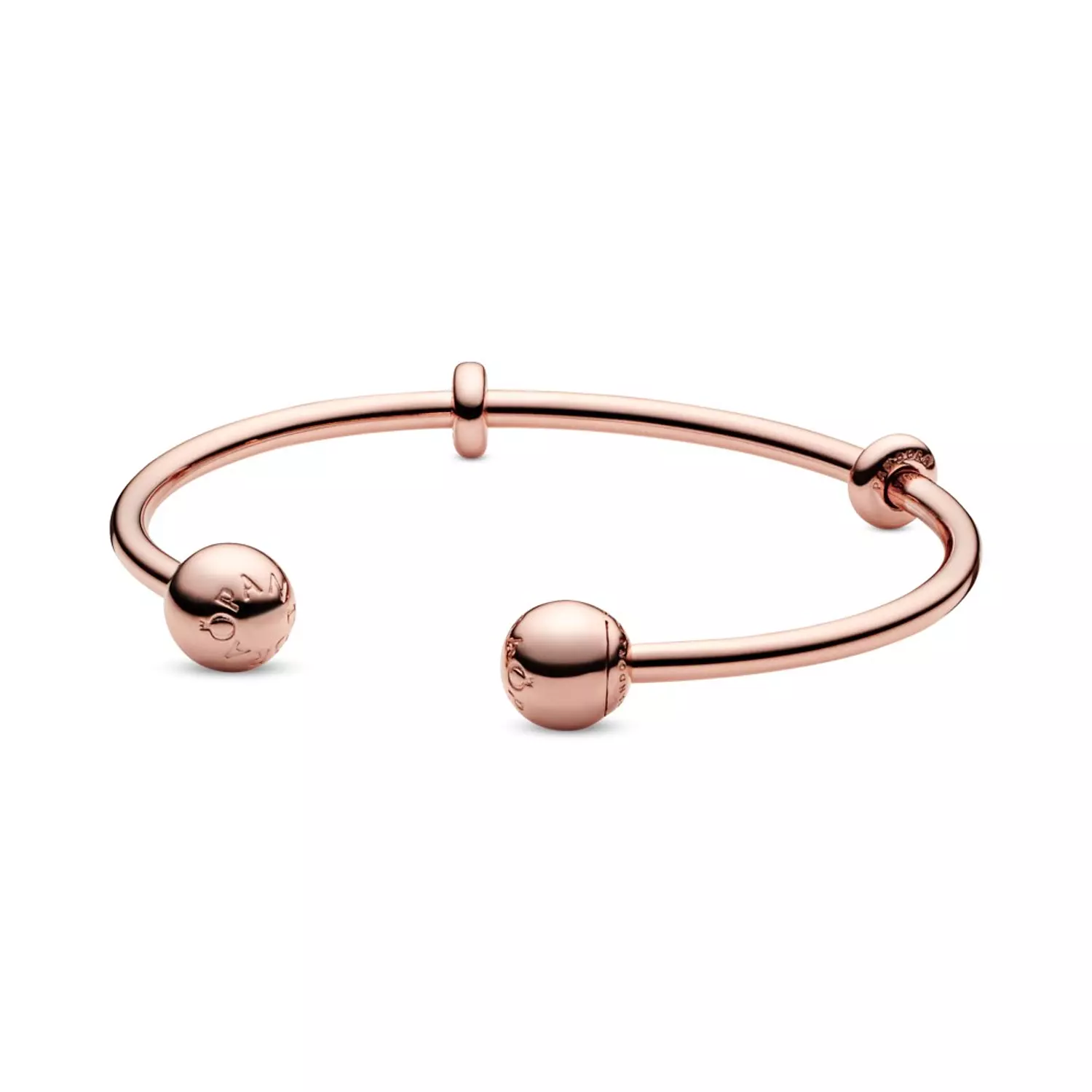 PANDORA Rose open bangle with silicone stoppers and interchangeable end ...