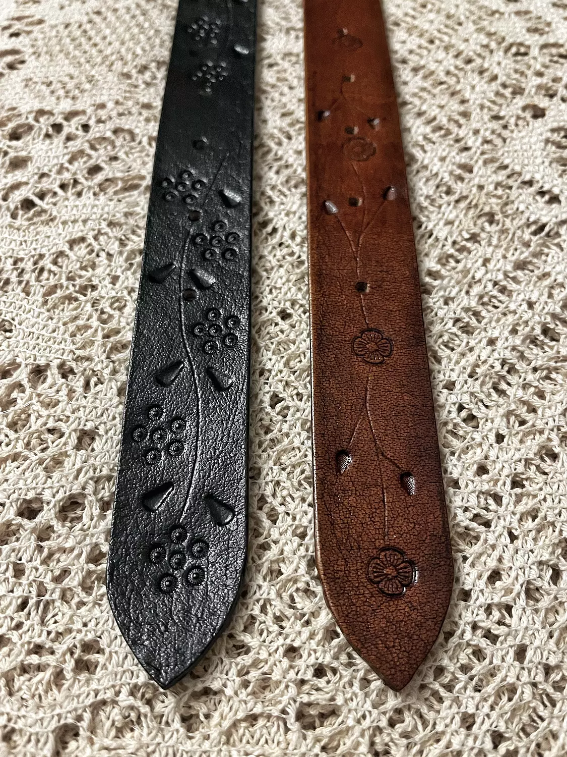 Tooled leather belt - Floral vine 15