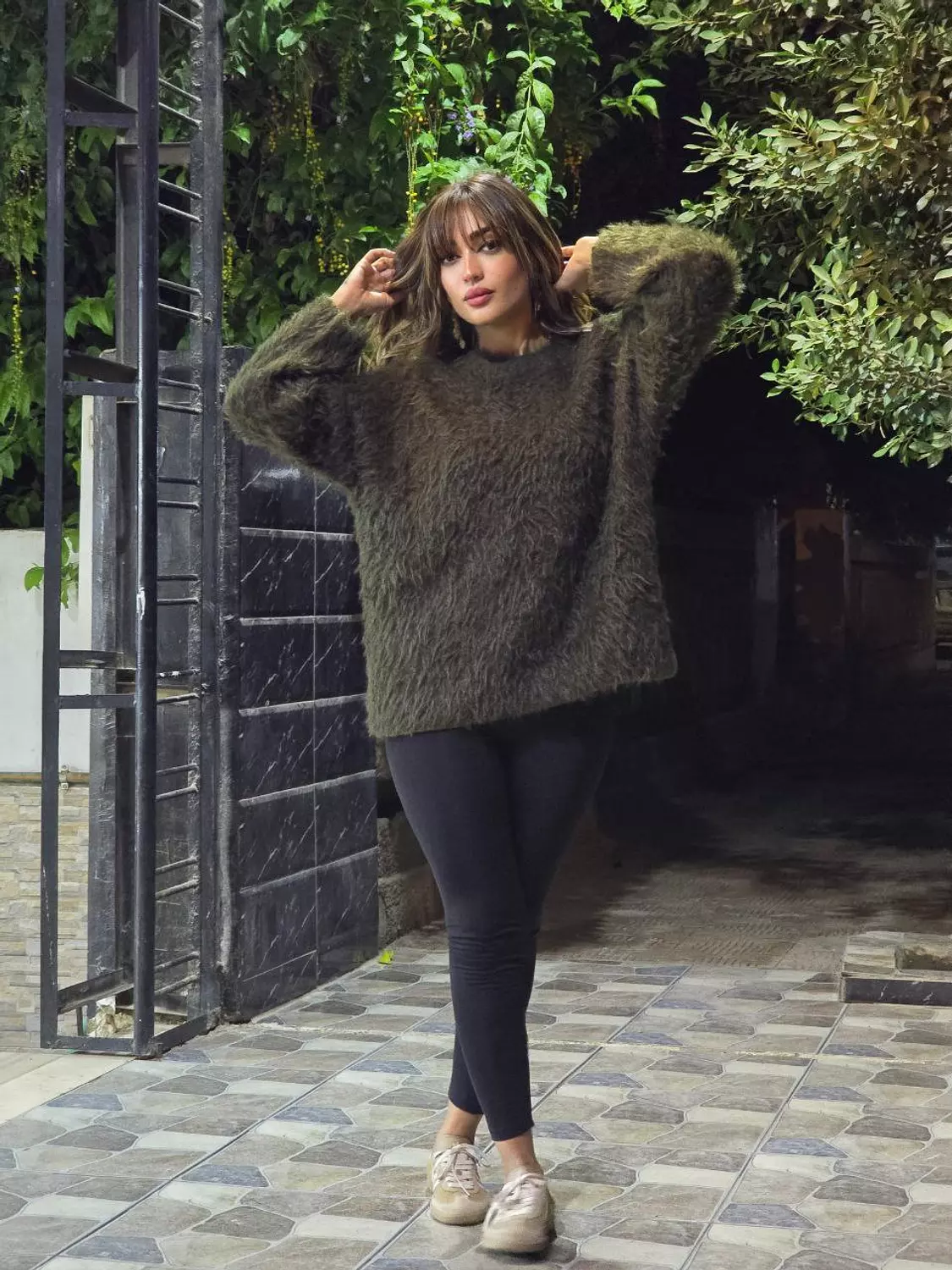 Olive Fuzzy Fur Pullover  4