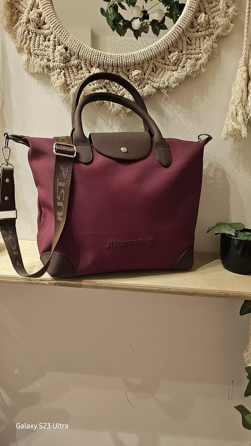 Burgundy Tote Bag with Dual Handles and Shoulder Strap  hover image