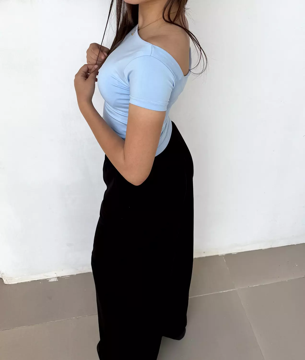 Square Neck Fitted Top | Sky Blue 1