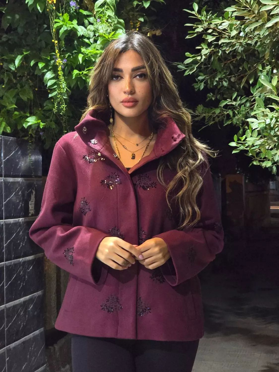 Classic Burgundy Jacket with Black Sequins hover image