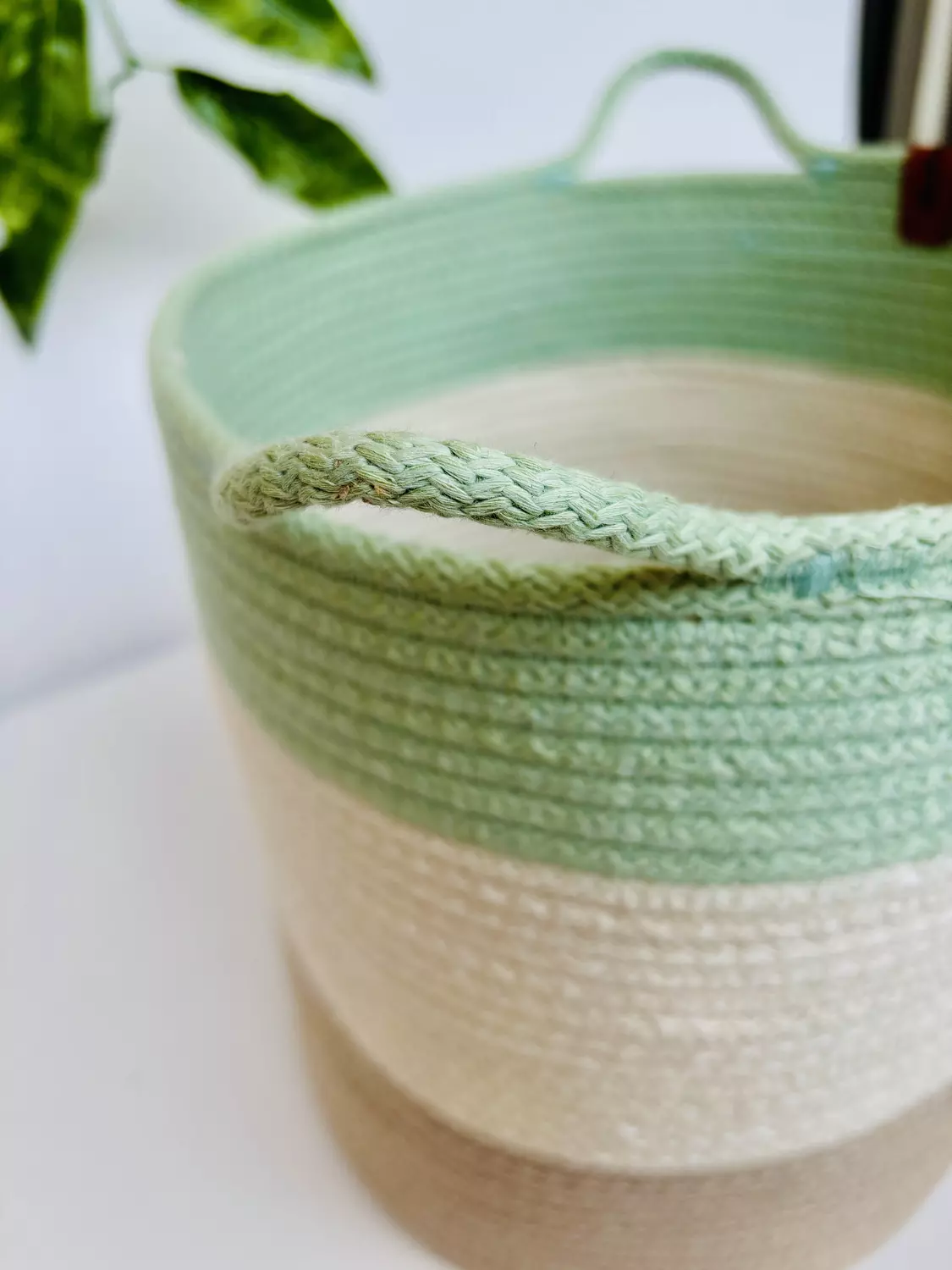 Beige, Off-White & Mint Rope Basket  hover image