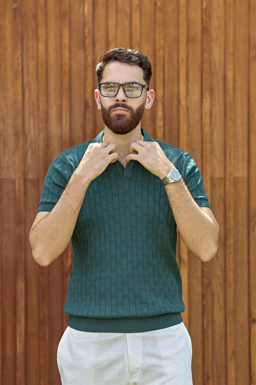 Men’s Forest Green Textured Knit Polo image