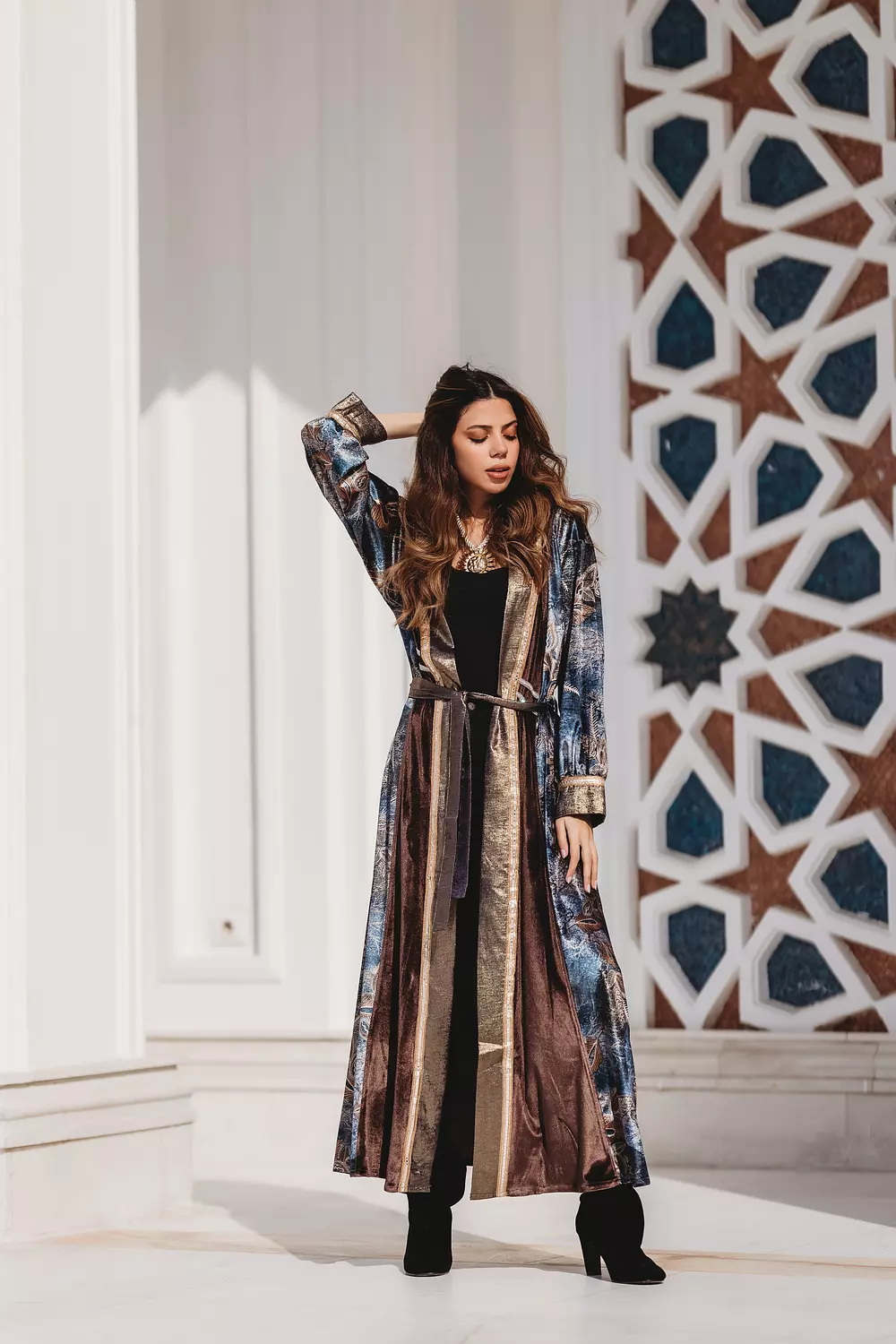 Blue and Brown Velvet Kaftan image