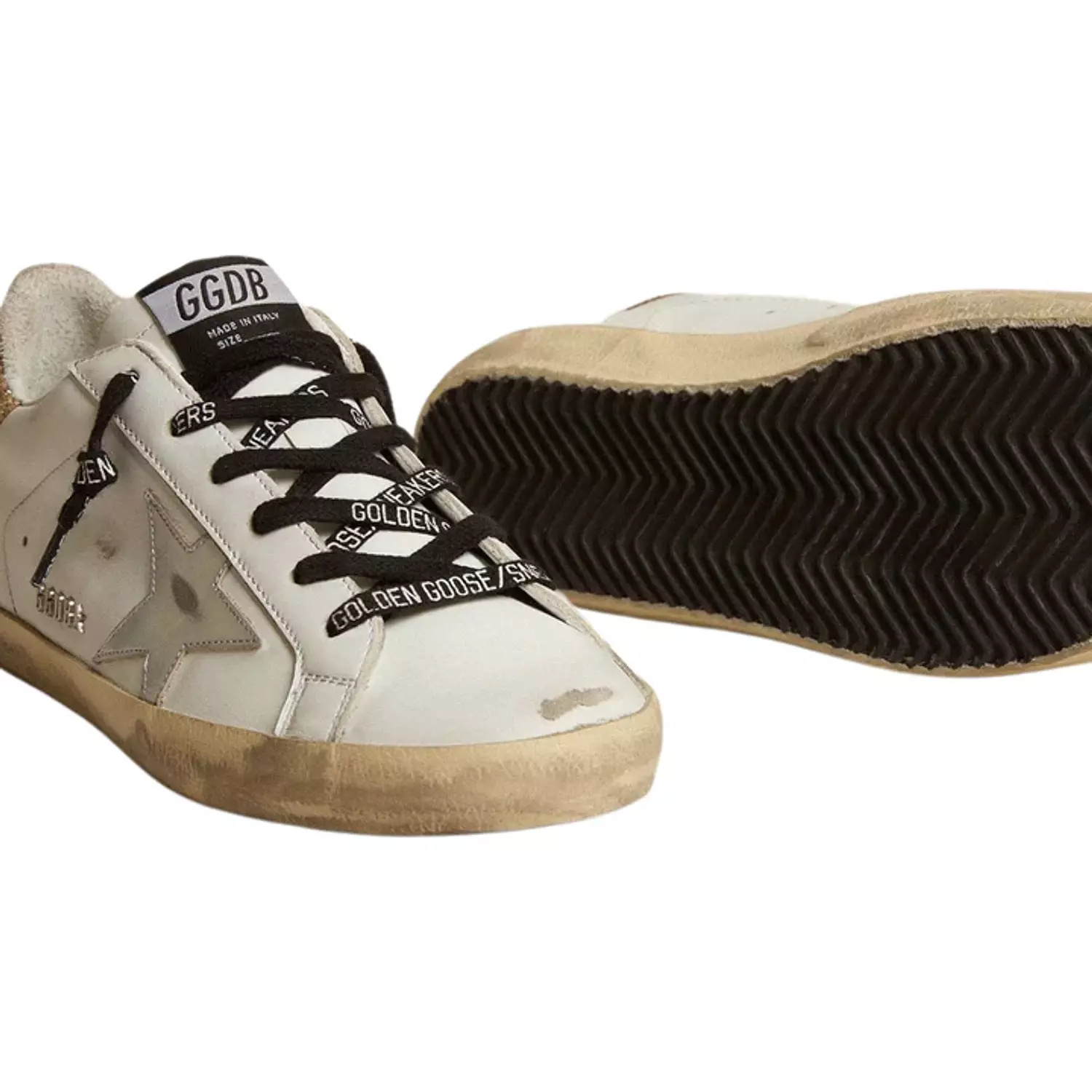 Golden Goose white leather Super-Star with glittery heel tab(Women's) 2