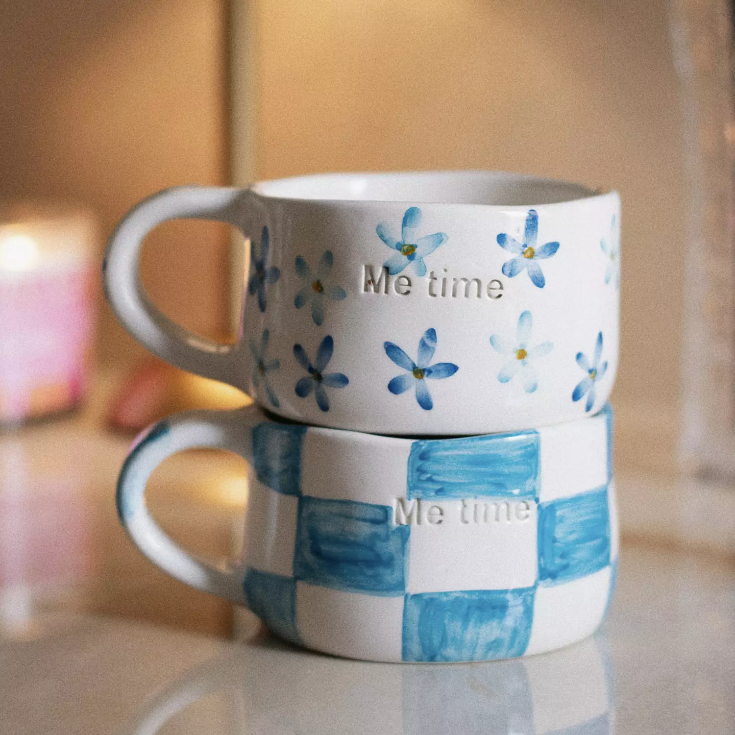 set of 2 ( morning breeze+Blue grid) mugs image