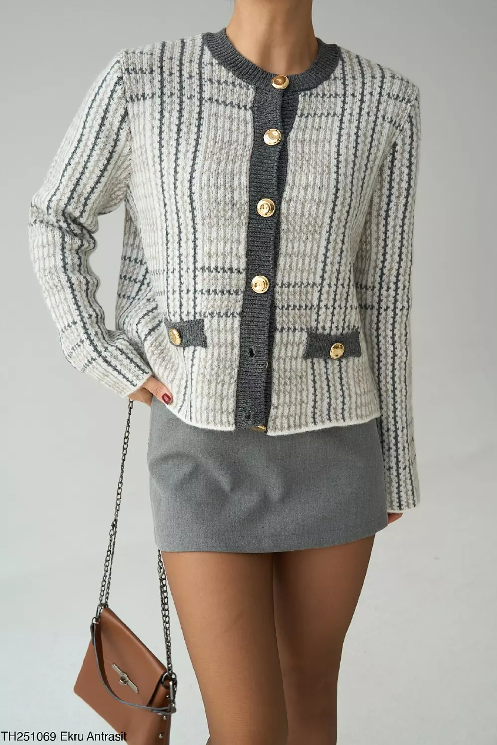 Grey Wool Cardigan with Gold Buttons  image