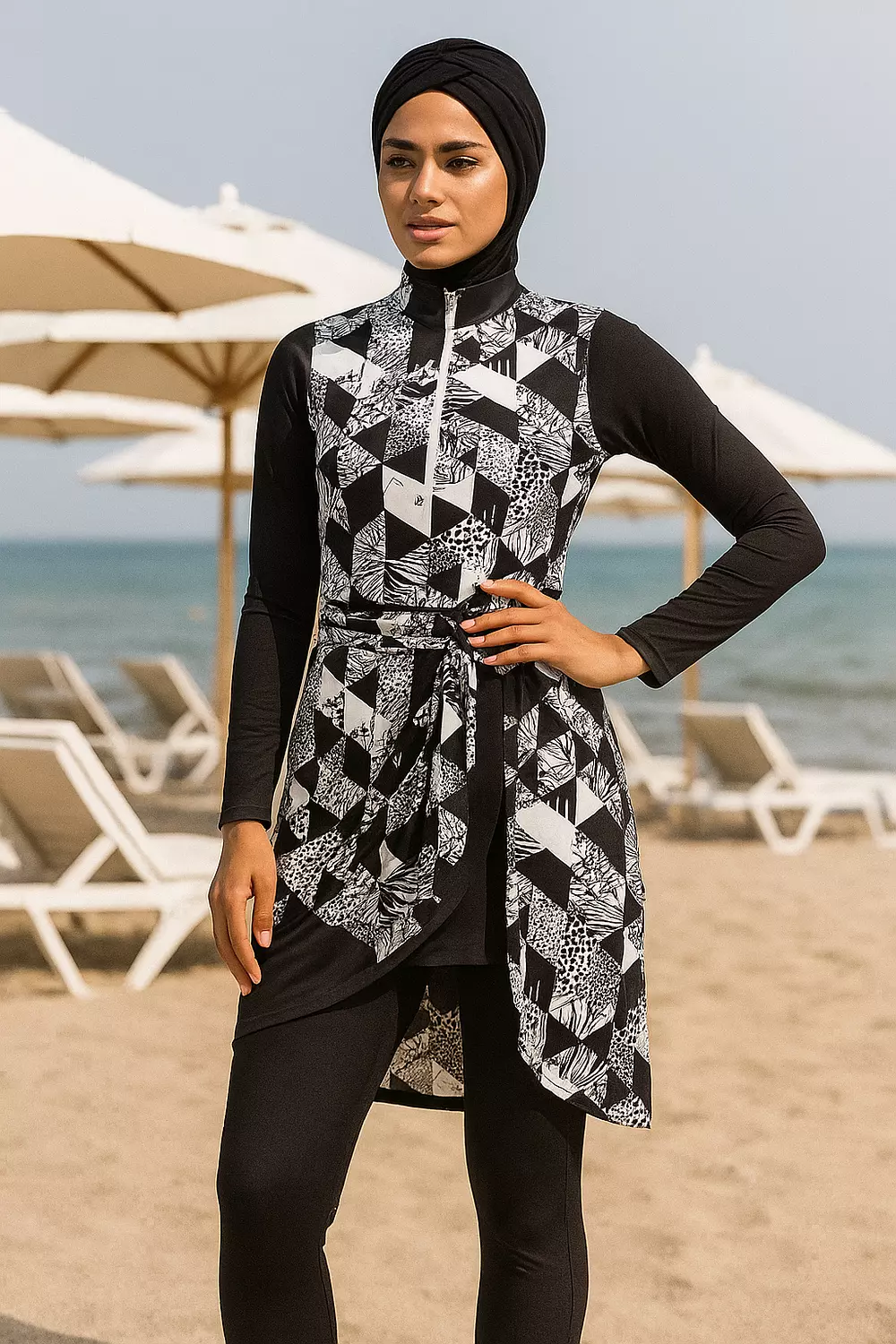 Black and white swim top hover image