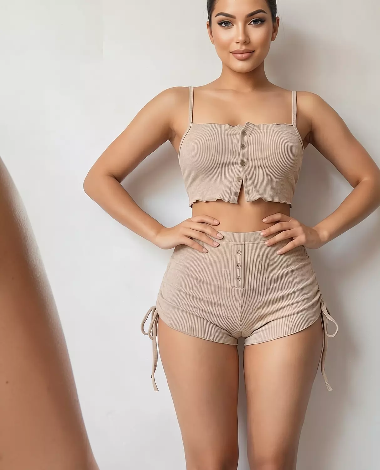 Ribbed Button Crop and Shorts Set 4