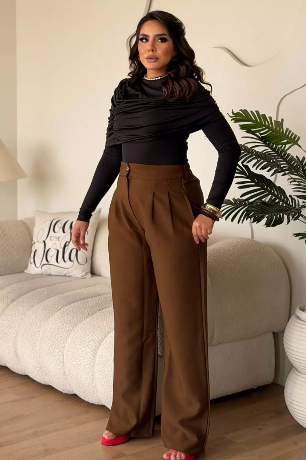 Turkish Rosetta Crepe High-Waist Wide-Leg Trousers with Pleats 4