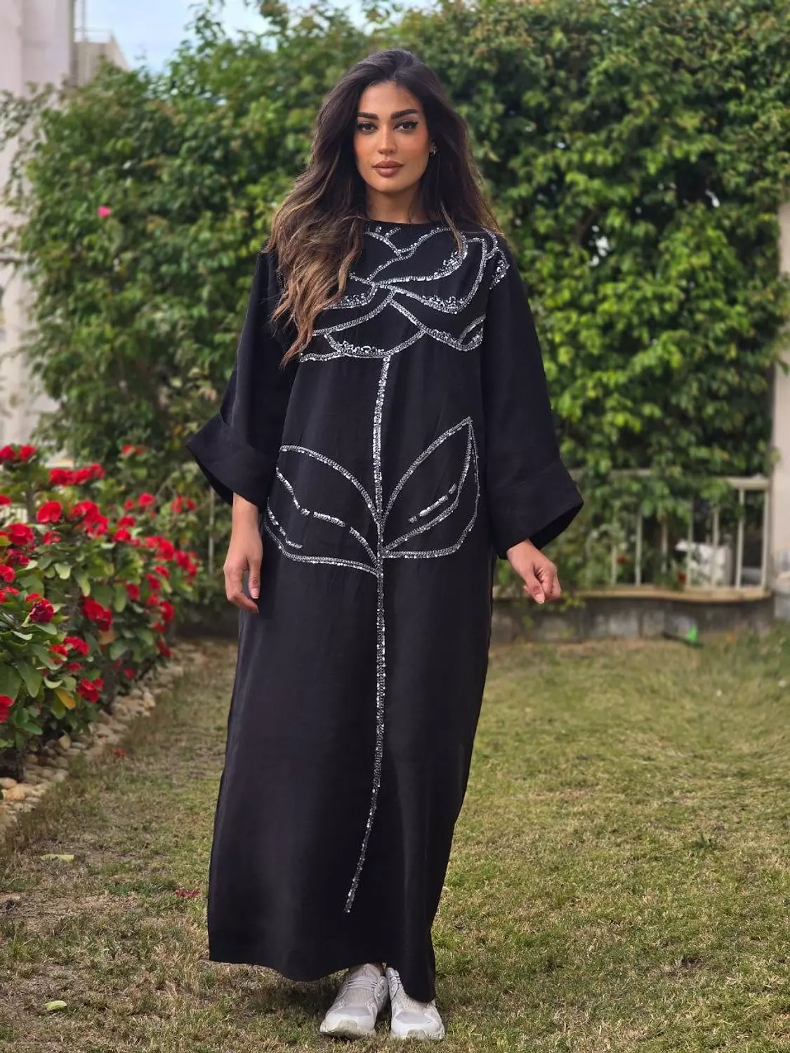 Black floral embroidered dress hover image