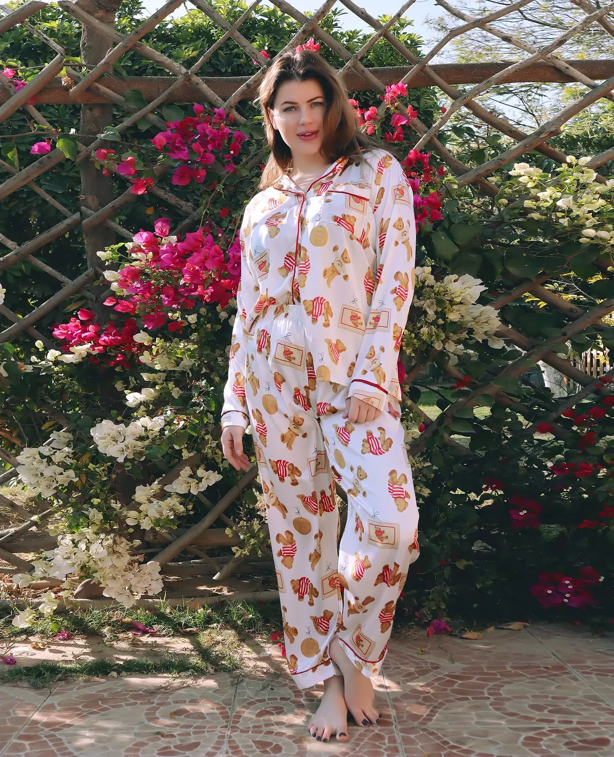 Teddy Bear Print Satin Pajama hover image