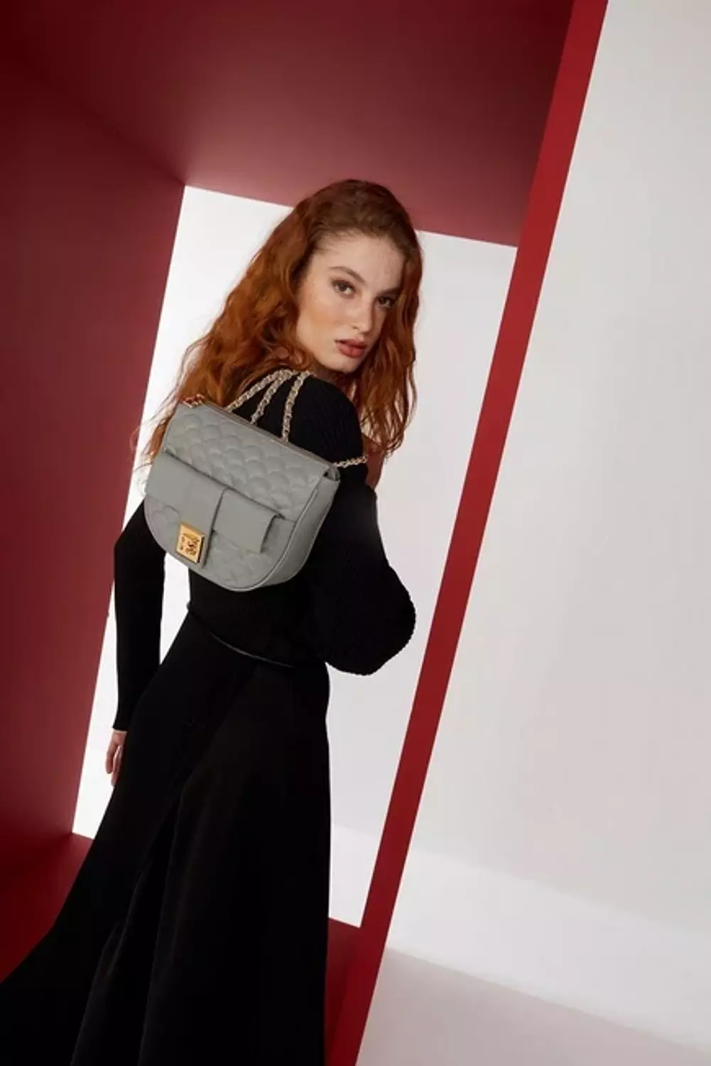 Pierre Cardin Quilted Chain Shoulder Bag – Grey hover image