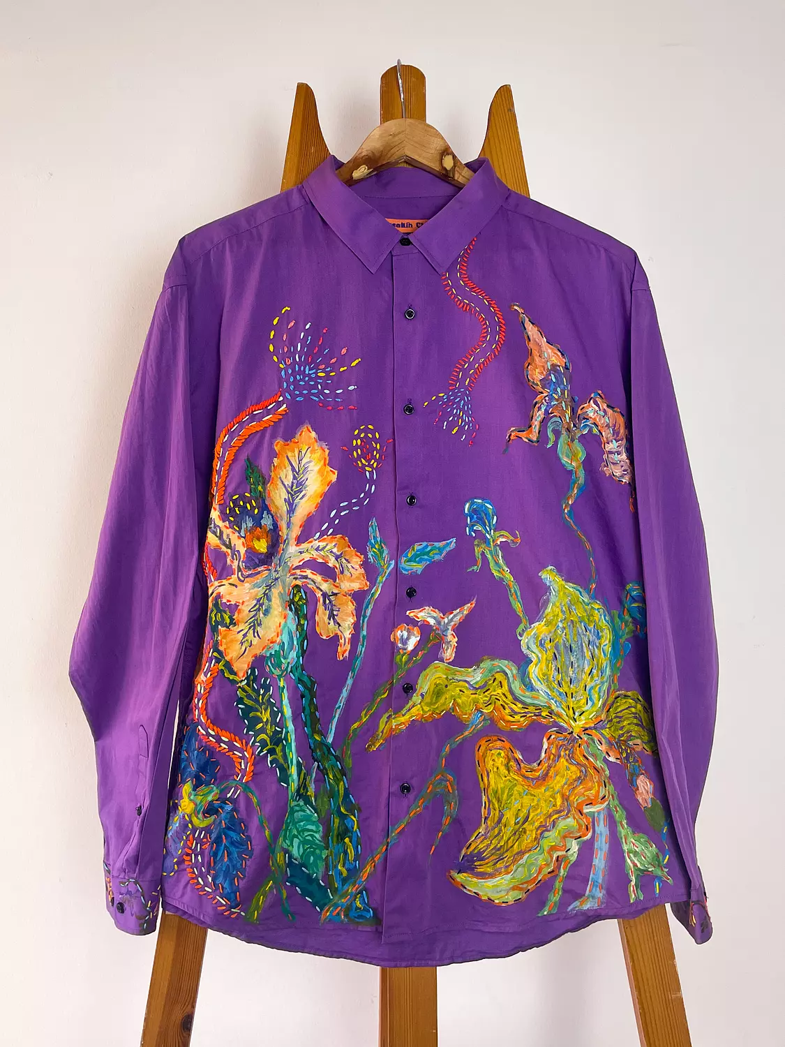 “Abstract Bloom”  Hand-Painted & Embroidered Cotton Shirt image