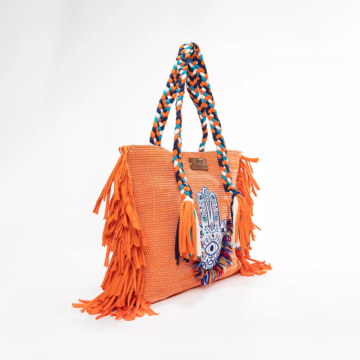 Orange Tote Bag with Hamsa Hand Badge 1