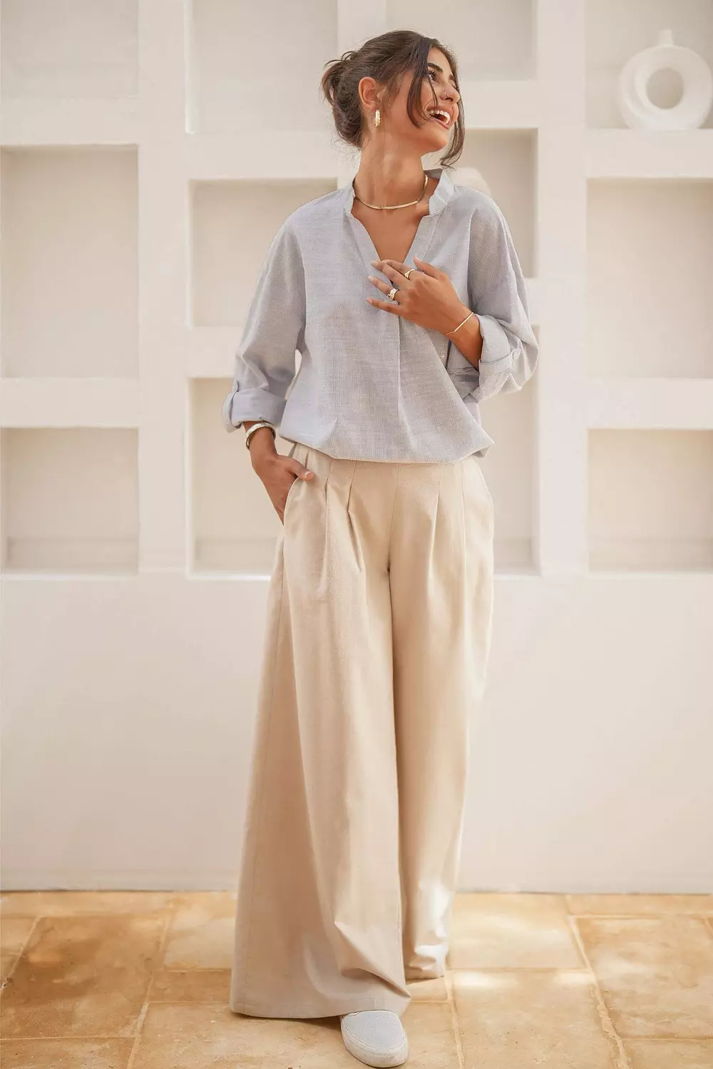 City Flow Wide Leg Pants Beige hover image