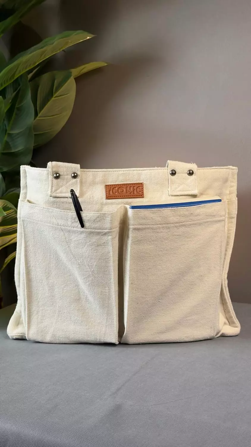 BEIGE CANVAS TOTE BAG 4