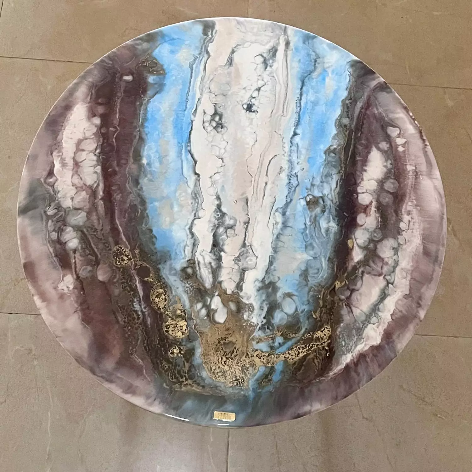 Light Blue & Maroon Center Tables set of 2 3