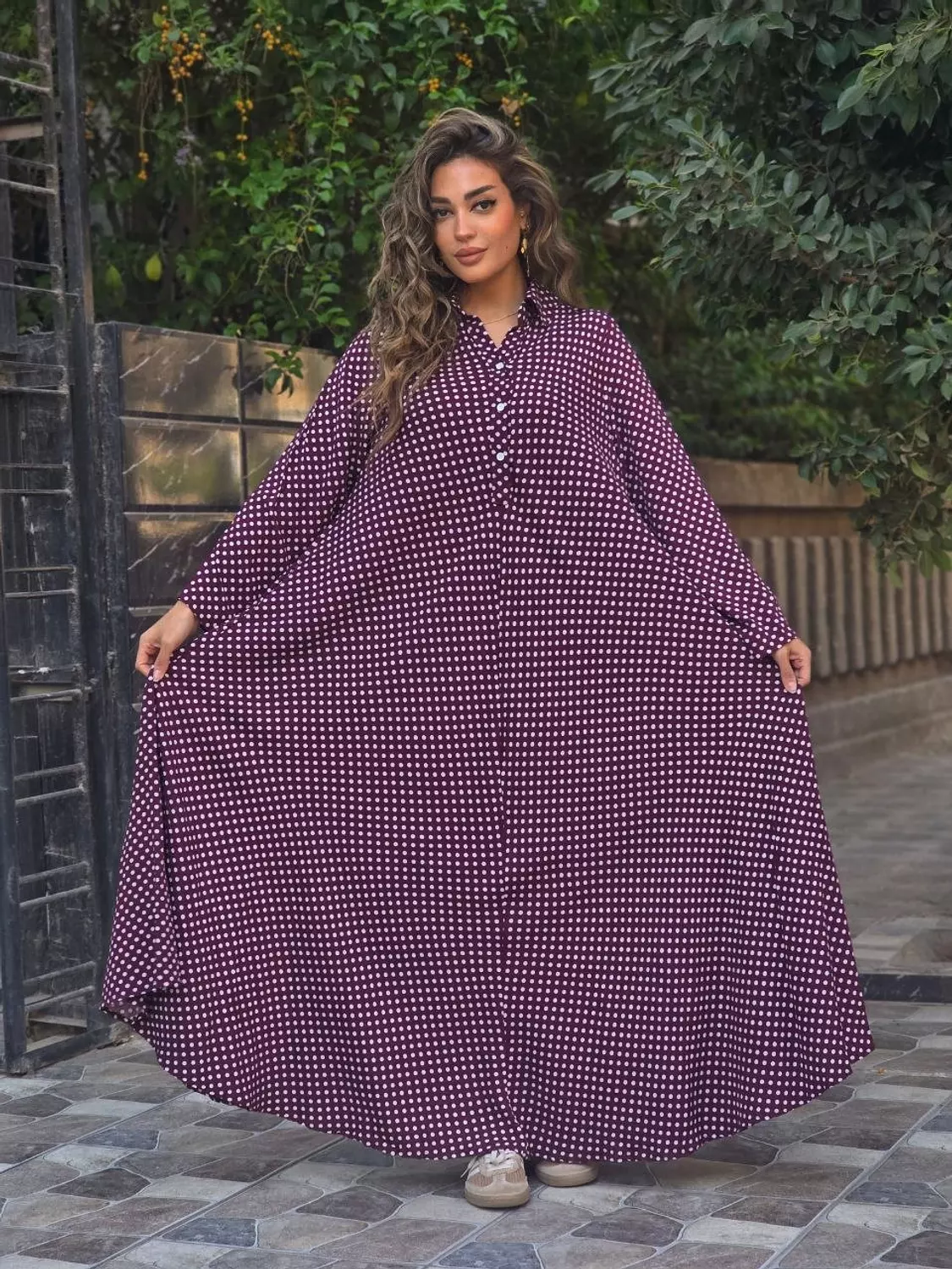 Burgundy maxi polka dress 4