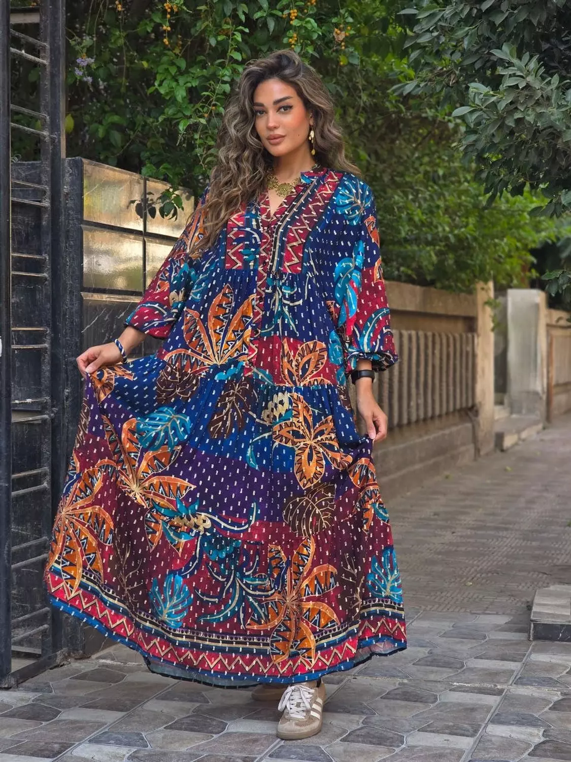 Navy blue boho dress hover image