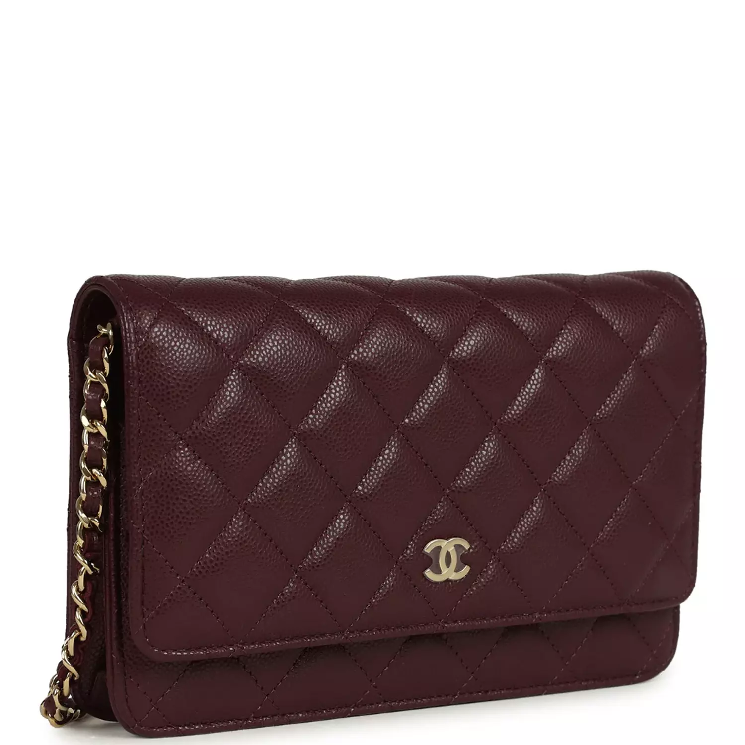Chanel Wallet On Chain WOC Dark Burgundy Shiny Caviar Light Gold Hardware 1
