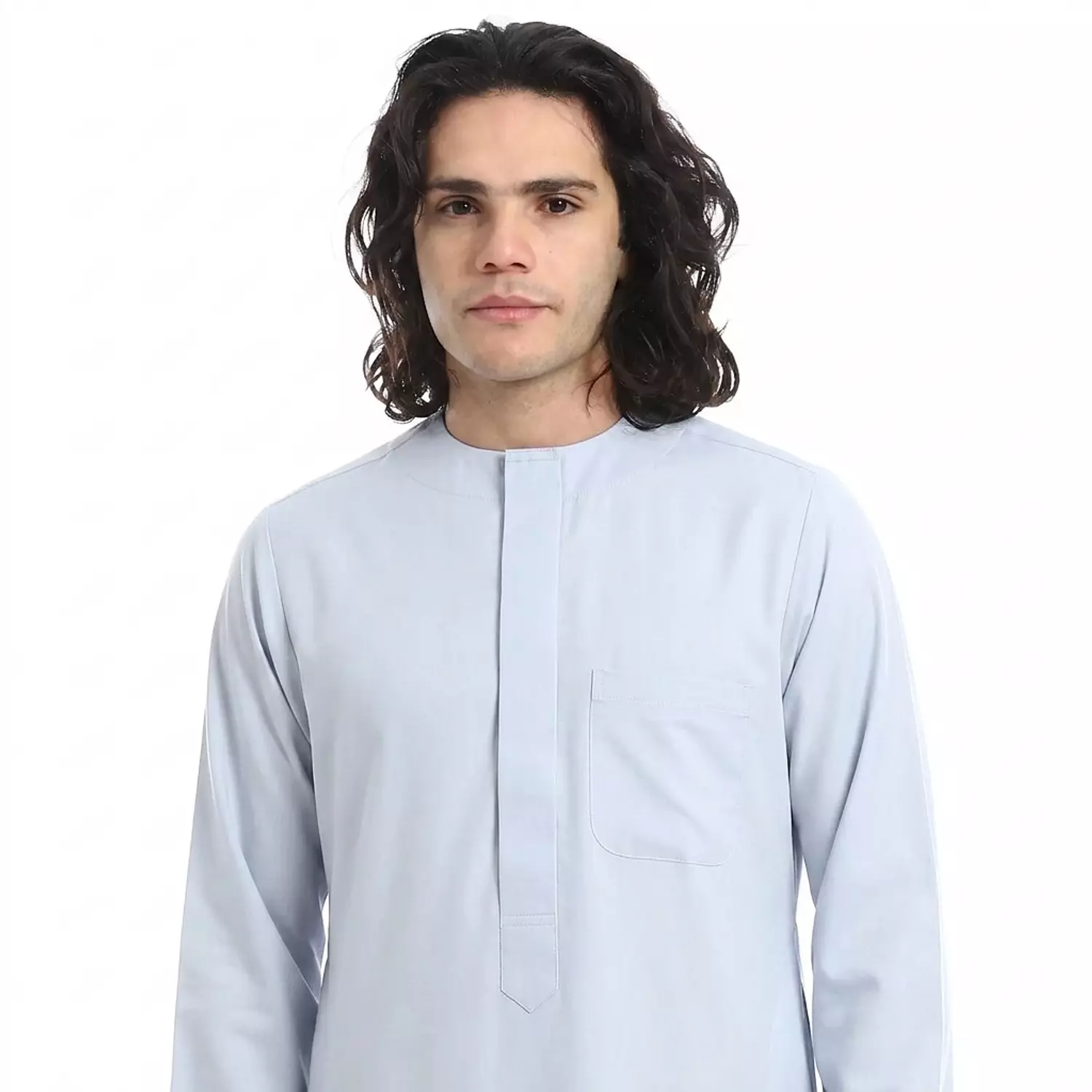 Men Galabeya Cotton Long Sleeves - 2590 - Light Blue hover image