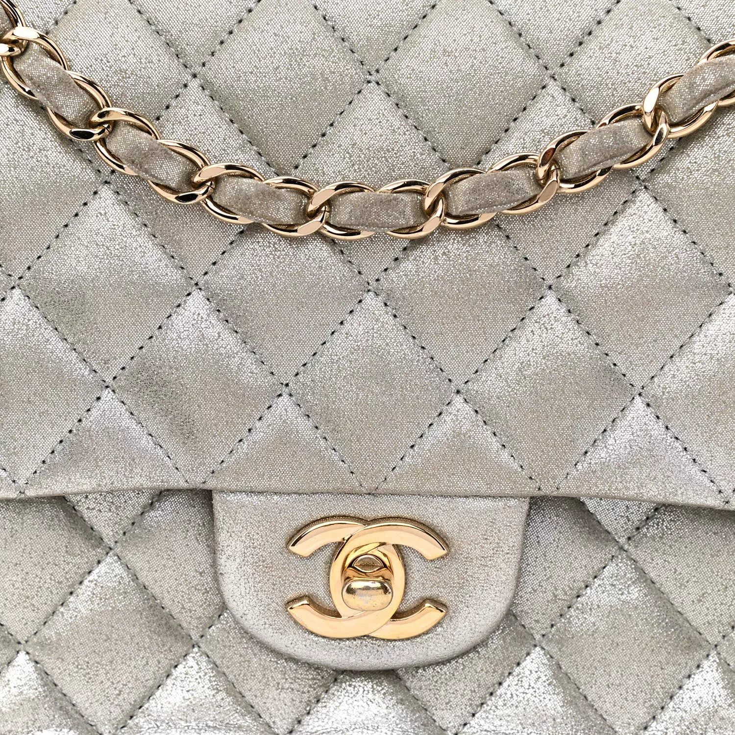 Chanel Iridescent Calfskin Medium Double Flap bag in silver.  4