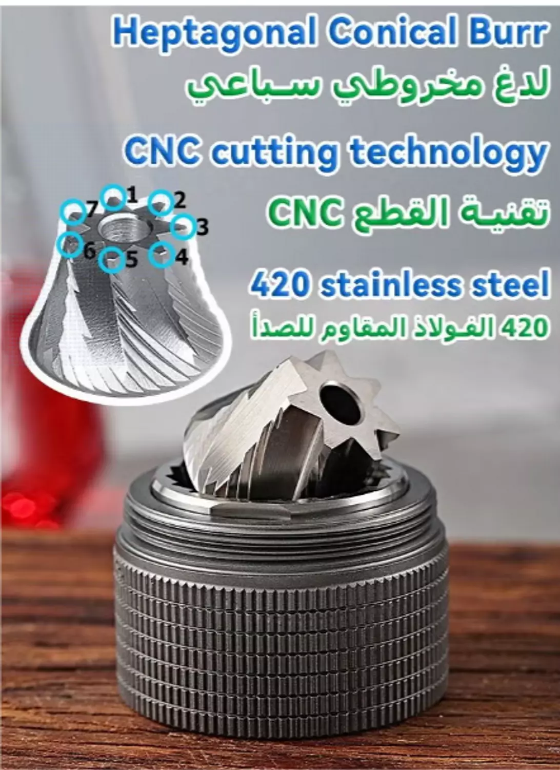 Stainless Steel Seven Cone Manual Coffee Grinder Silver(Compatible with exposed port filter arm) 5