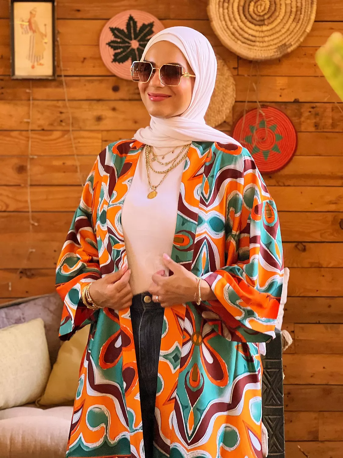 Flower kimono - Orange and Green hover image