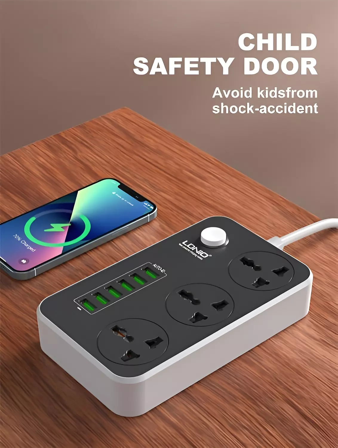 LDNIO SC3604 Power Strip 2500W with 6 Smart USB Ports 7