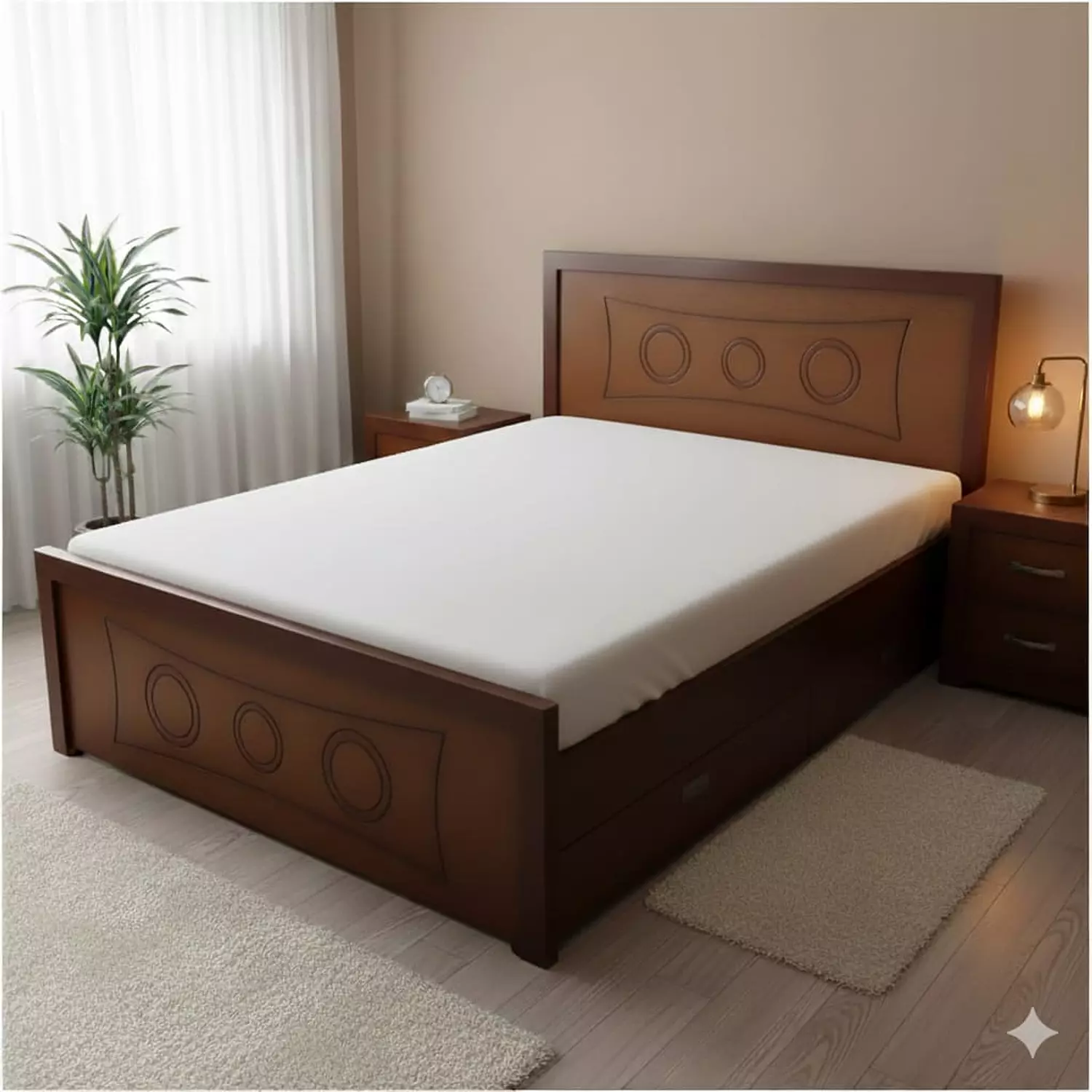 Beech Wood Bed 150 cm Circular Design Light Brown