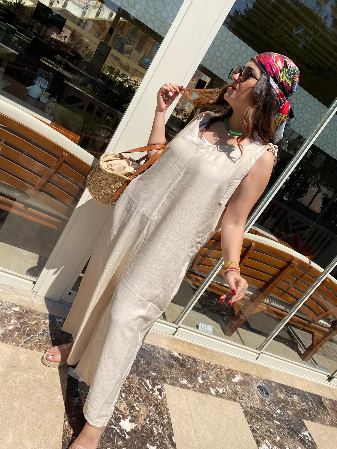 bieige over size linen jumpsuit 4