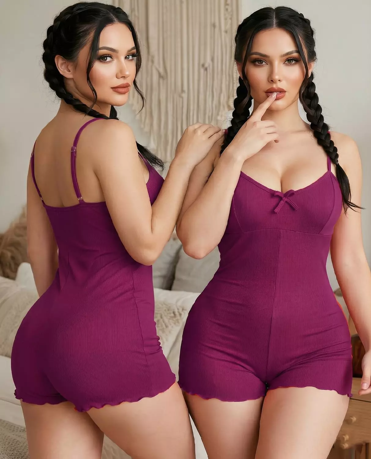 Ribbed Romper Lingerie with Bow Detail 2