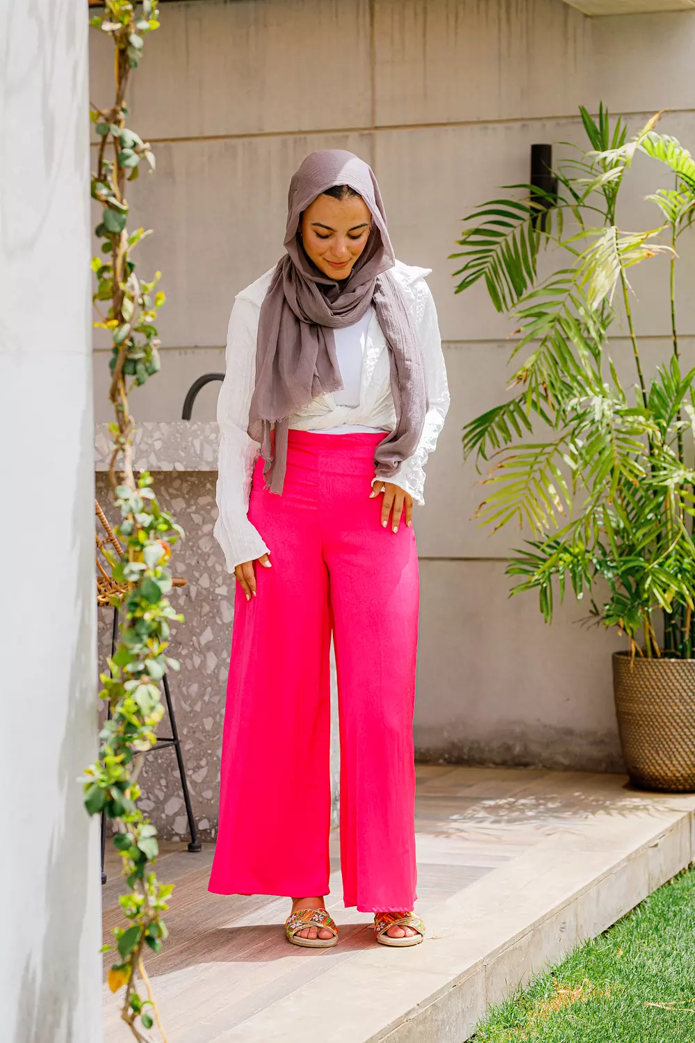 Pink wide leg satin pants  2