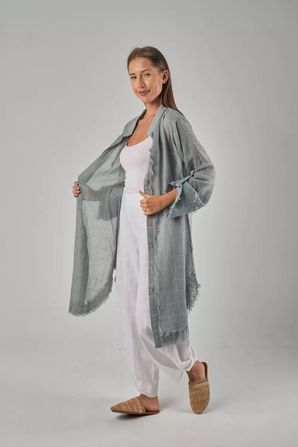 Mesh Linen Mint Shirt  hover image