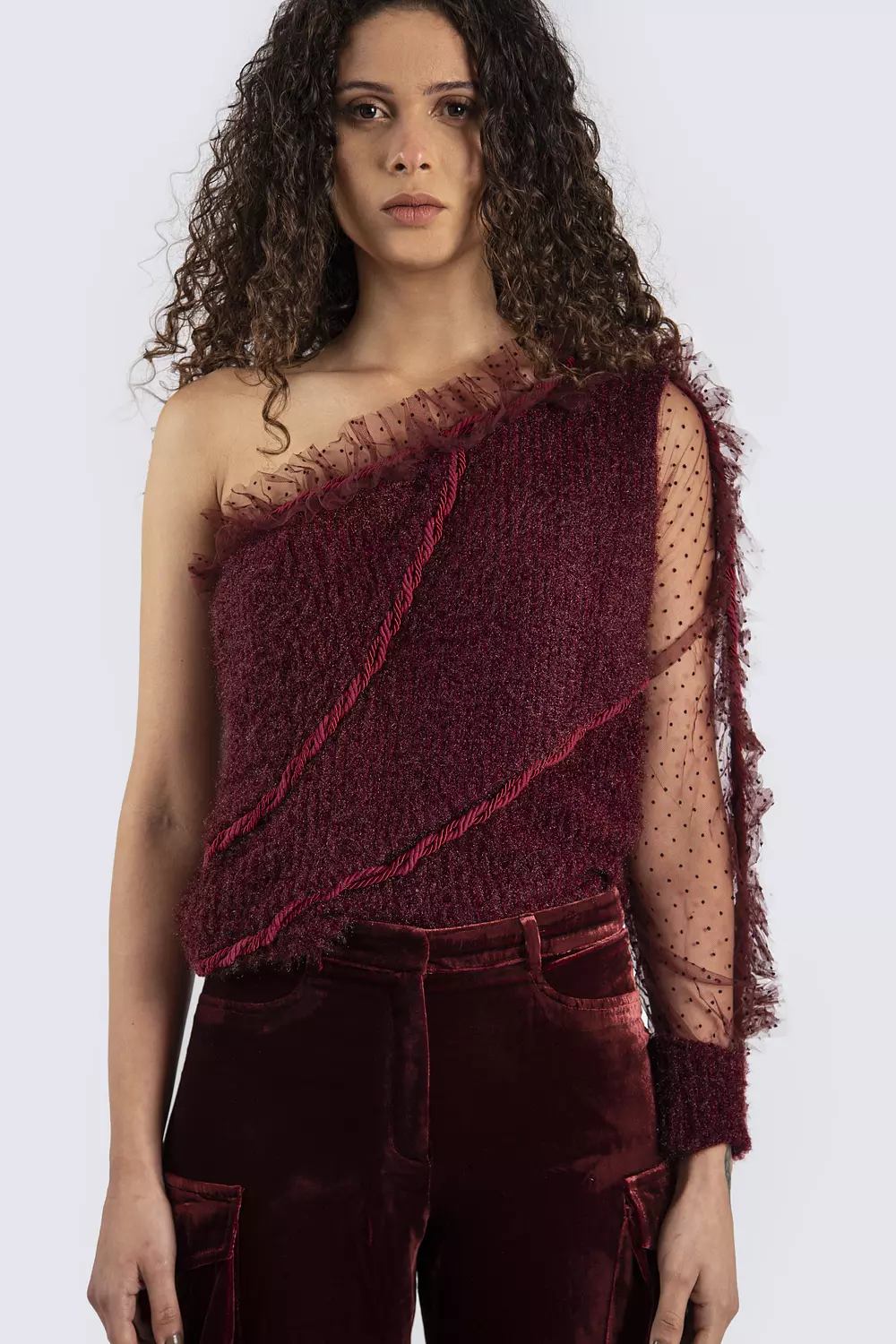 One Shoulder Burgundy Top  image