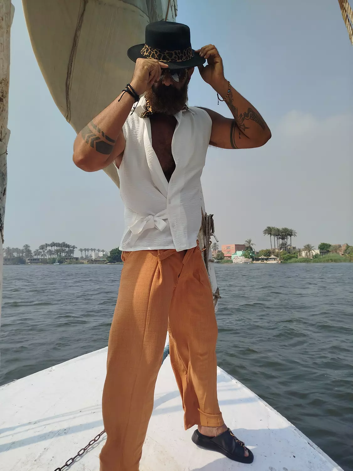 Camel Relaxed-fit wide linen pants 3