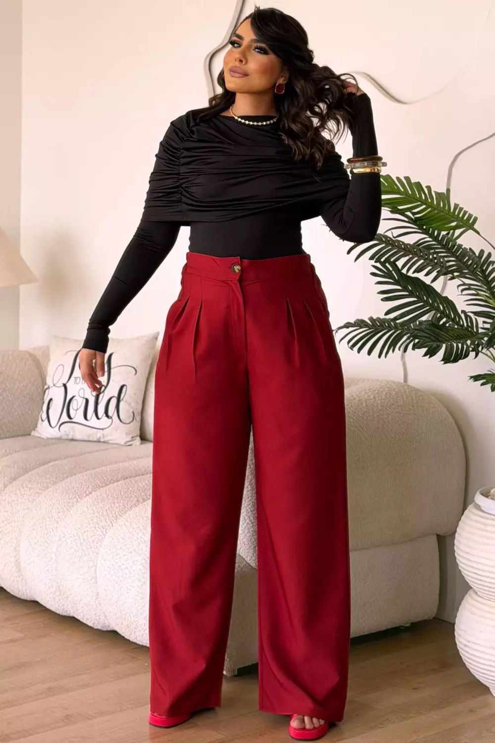 Turkish Rosetta Crepe High-Waist Wide-Leg Trousers with Pleats 9