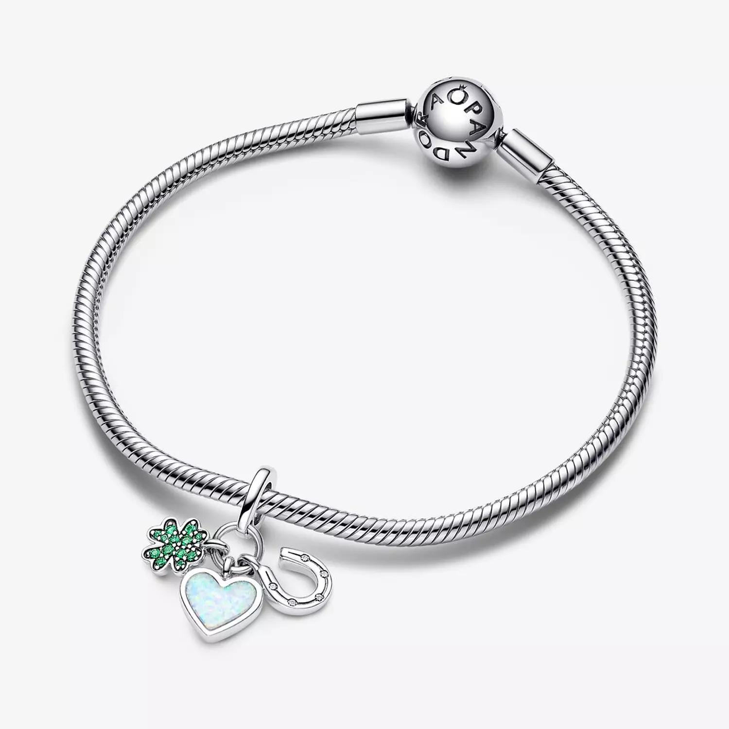 Four Leaf Clover, Heart and Horseshoe Triple Dangle Charm 2