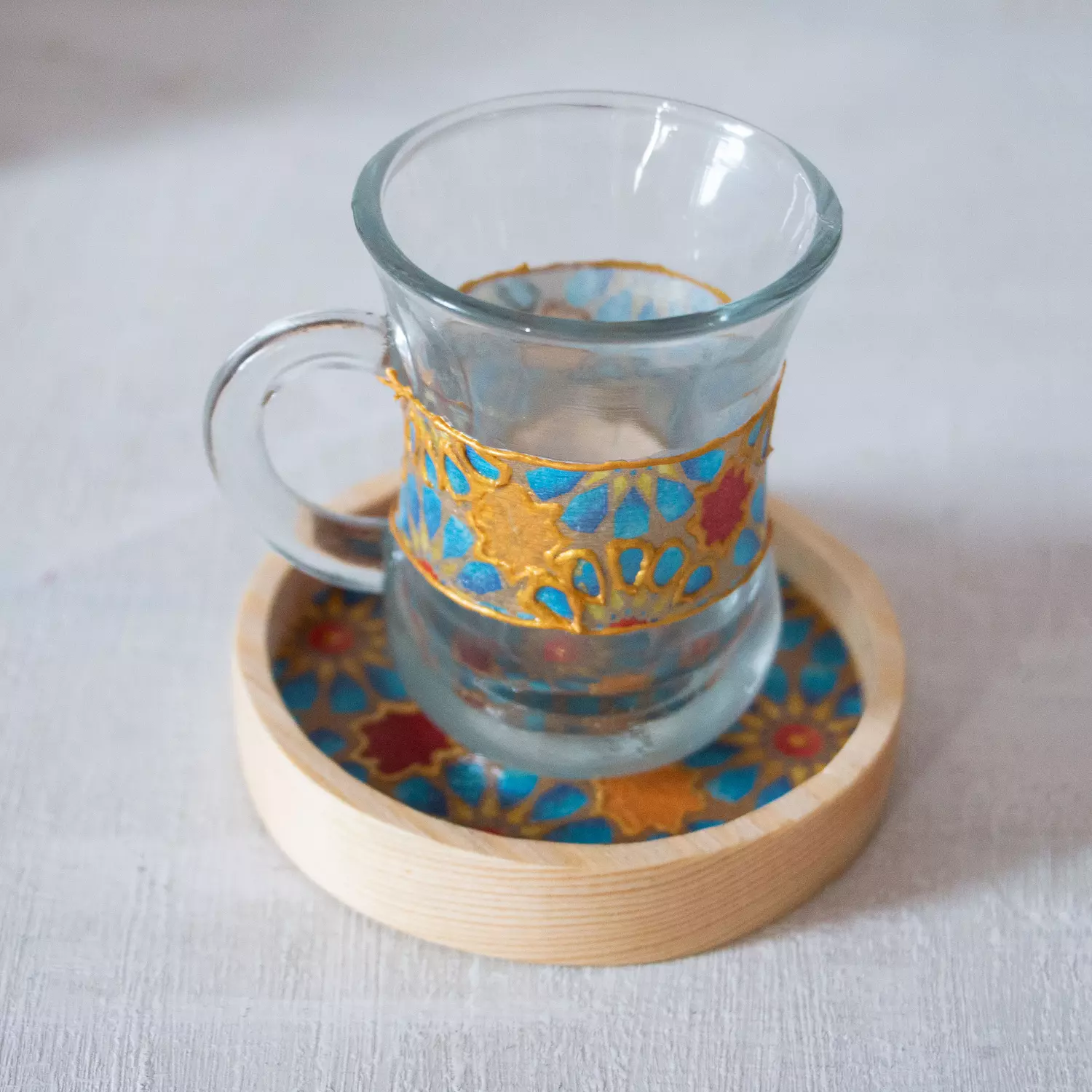 Arabesque Glass Cup Wooden Coaster - Per Piece 3