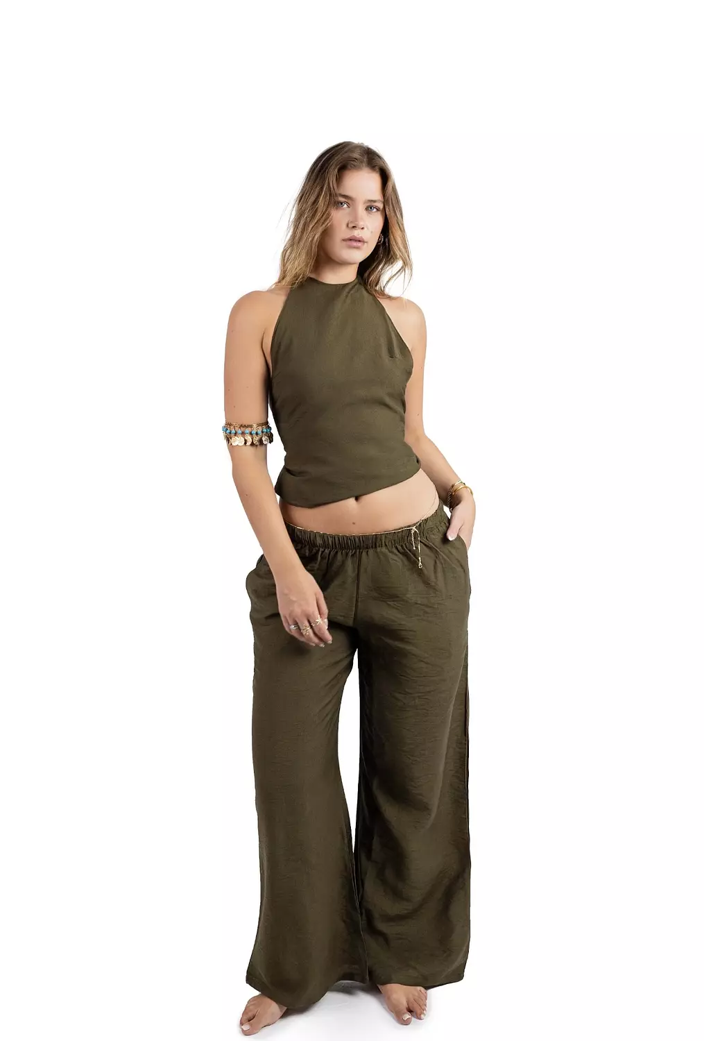 Warm Olive backless linen set    image