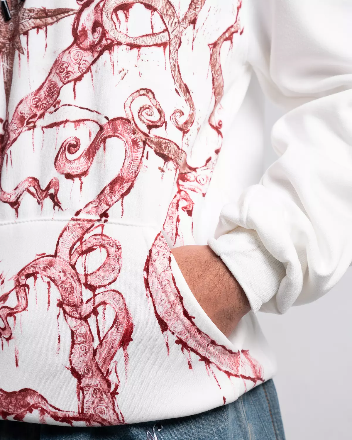 “Attack from the deep” hand printed & painted hoodie  10