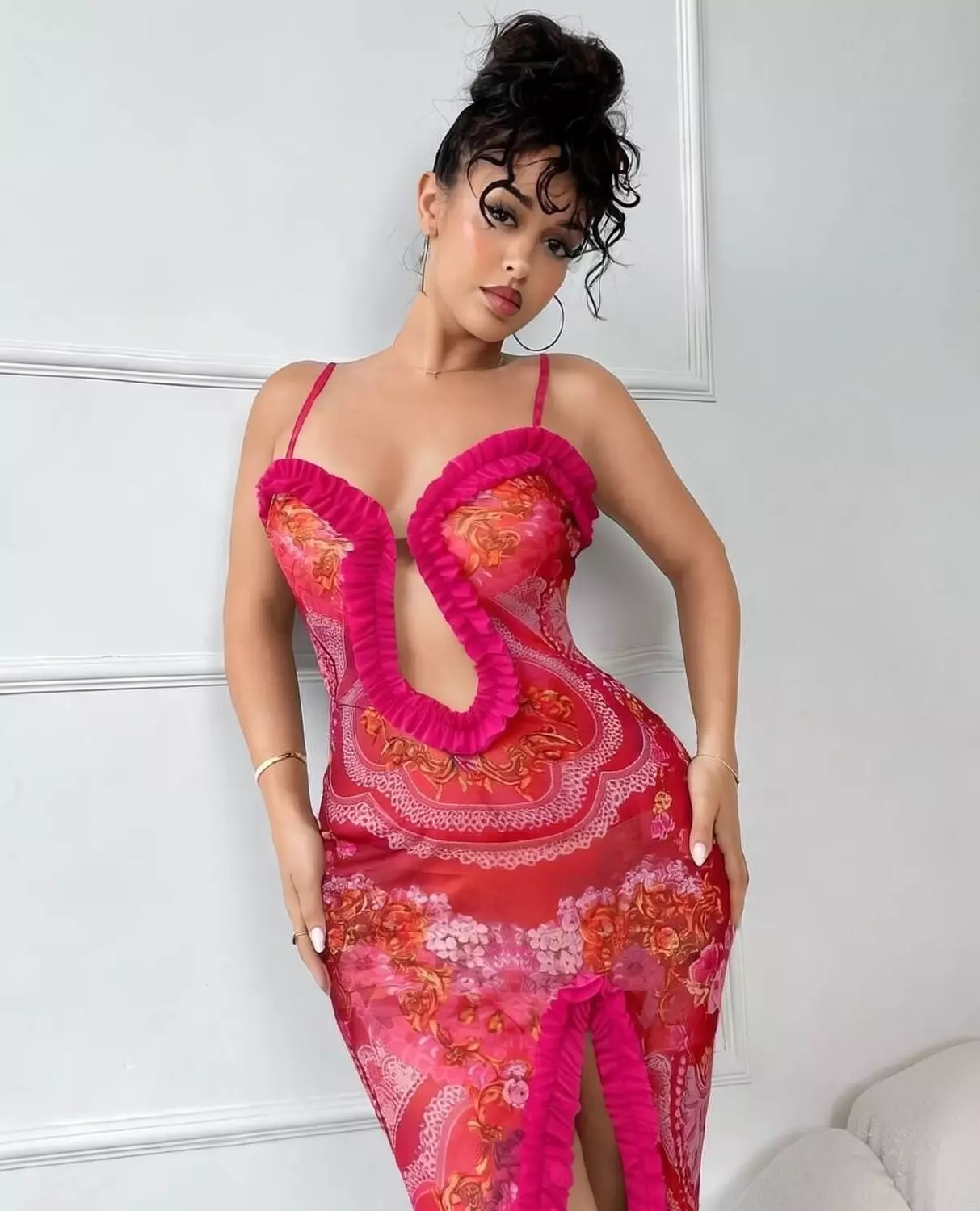 Floral Mesh Cut-Out Maxi Dress 4