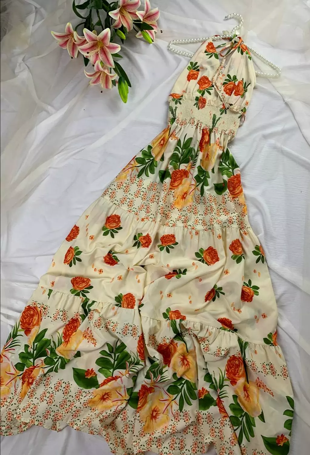 Long floral backless dress from Splash image