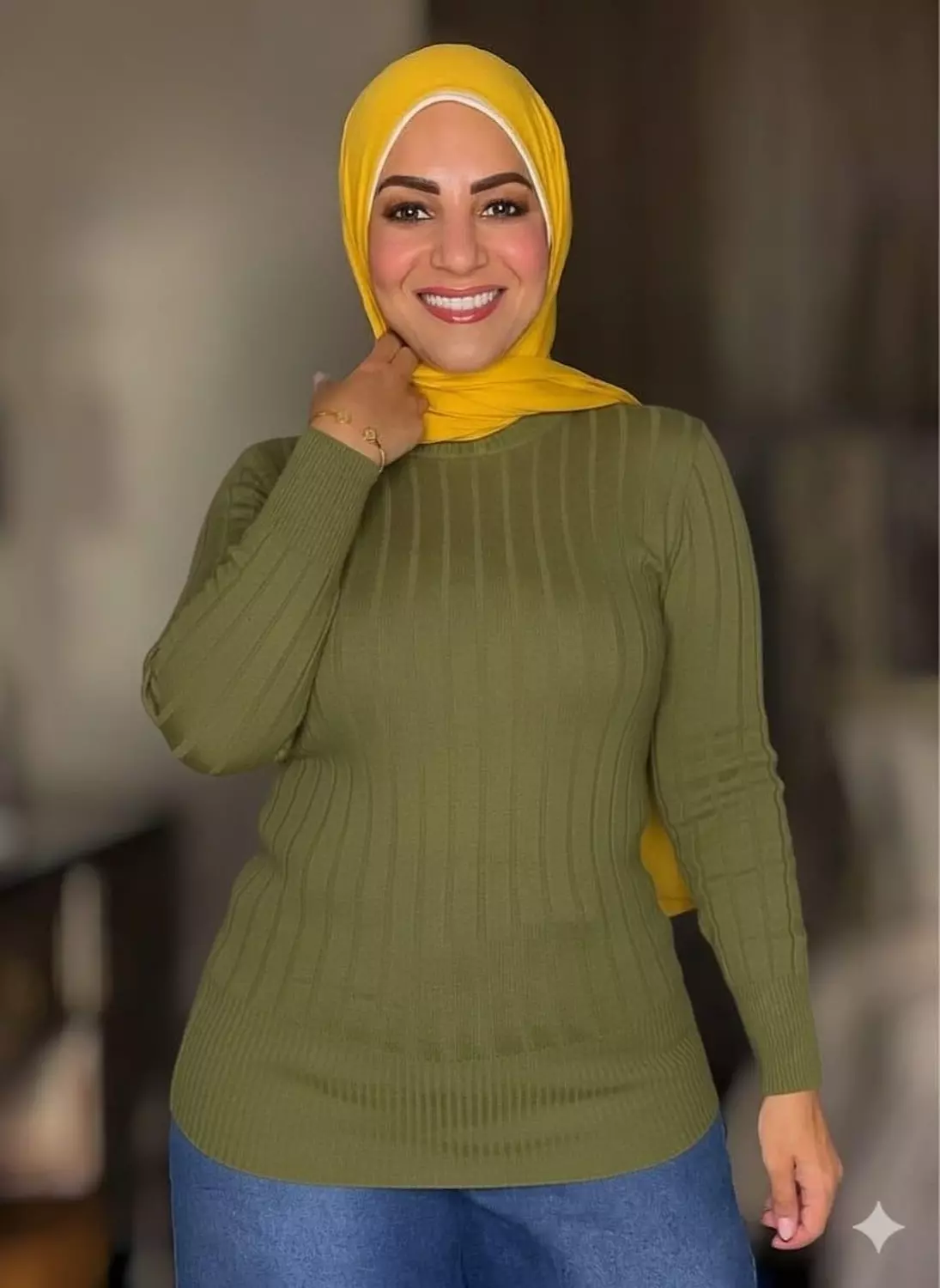 Knitted Striped High-cool Pullover - Free Size - Light  Olive  image