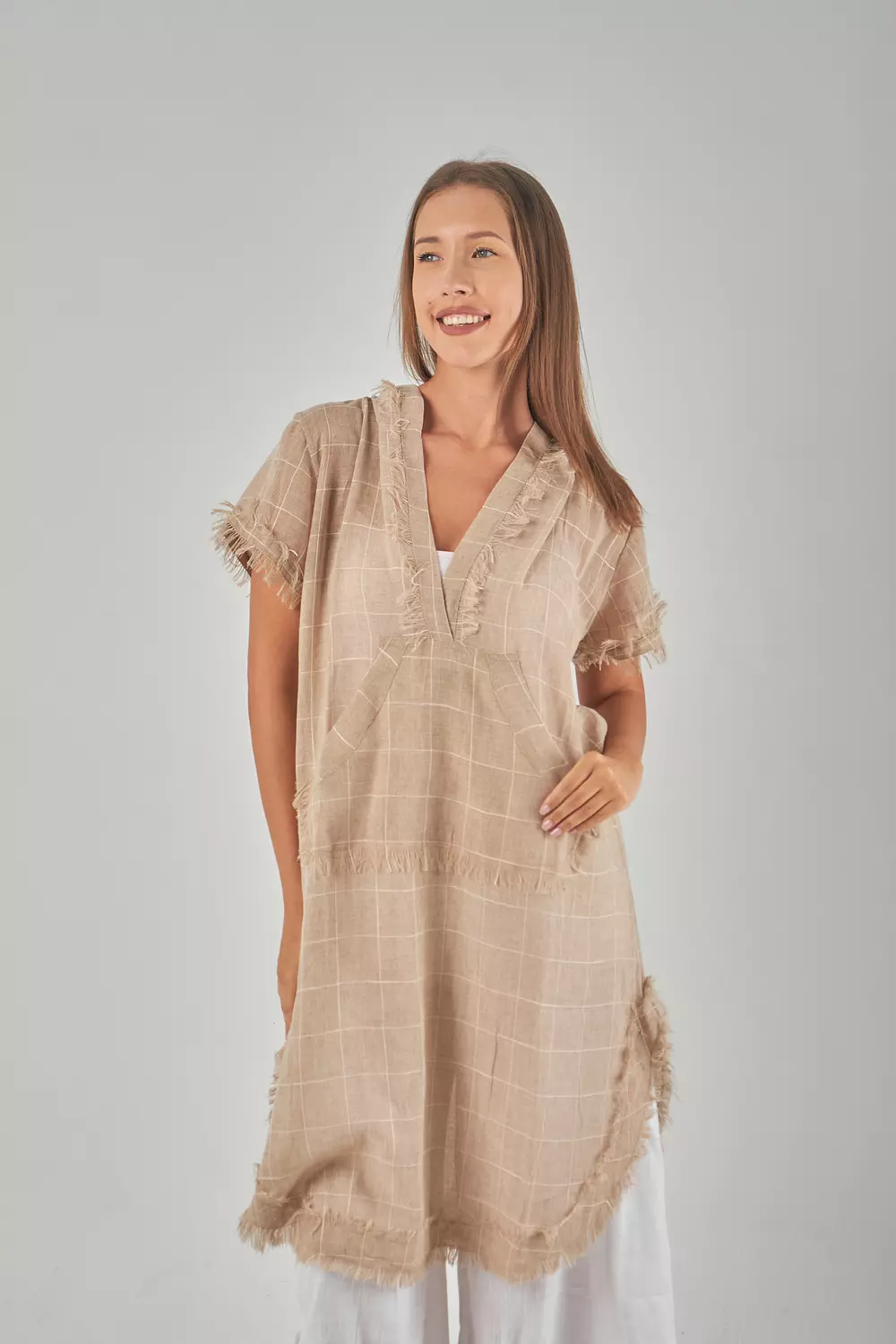 Hooded Mesh Linen Beige Set hover image