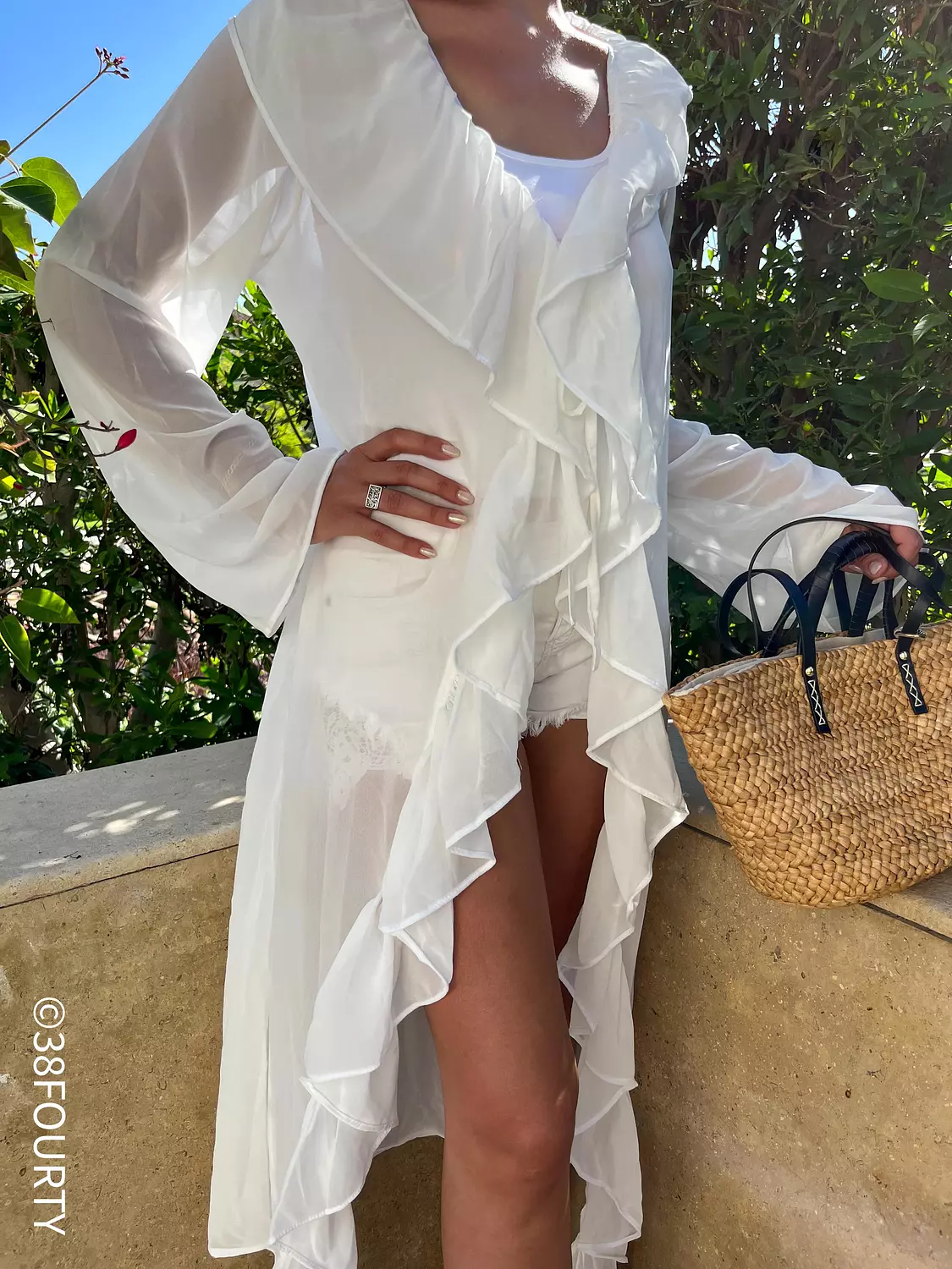 Ruffled full coverup - White image
